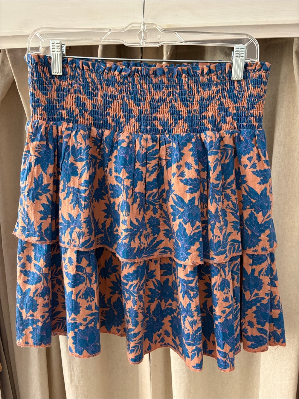 Universal Thread Blue Floral Tiered Mini Skirt on Peach